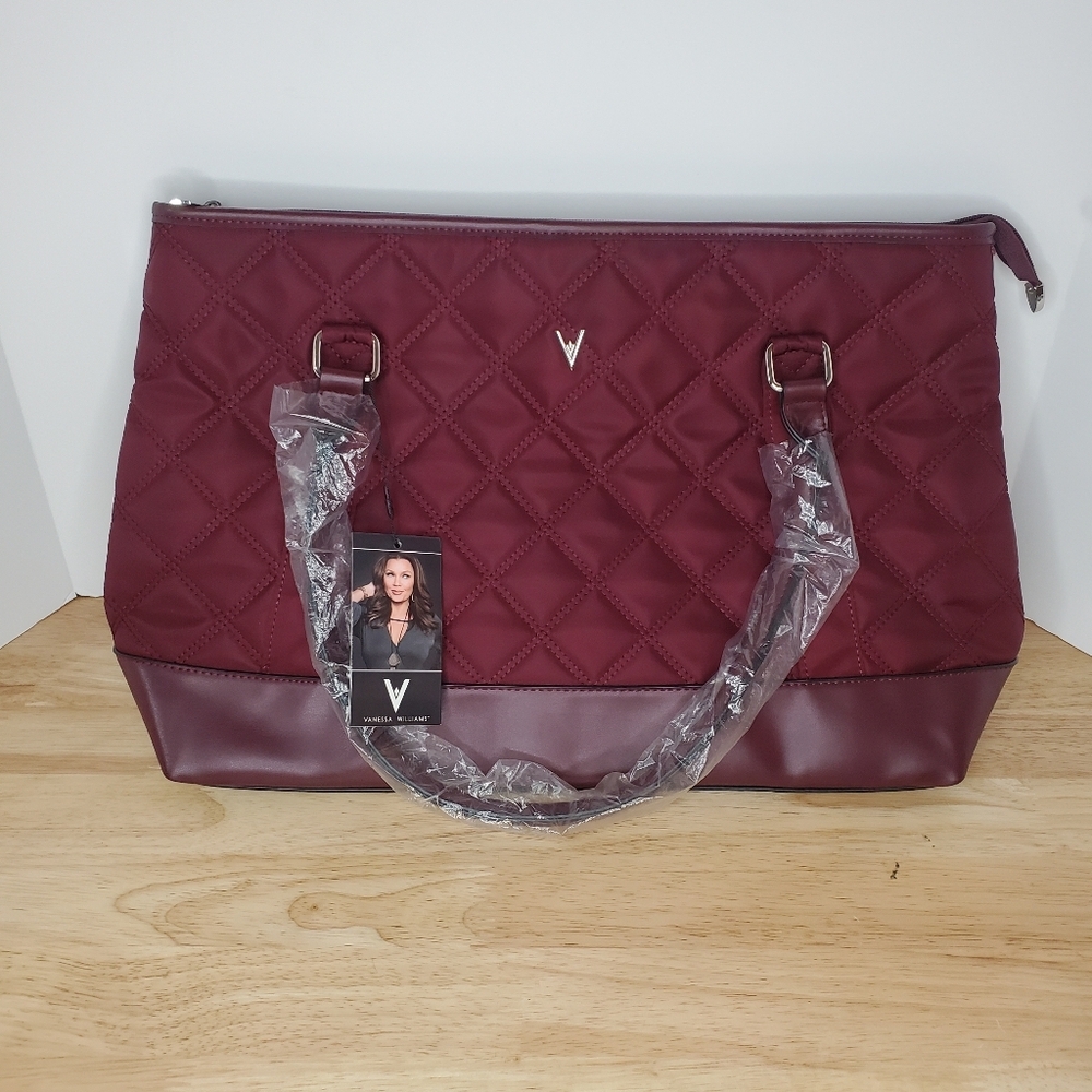 Vanessa Williams Womens Maroon Quilted Nylon Laptop Tote Bag